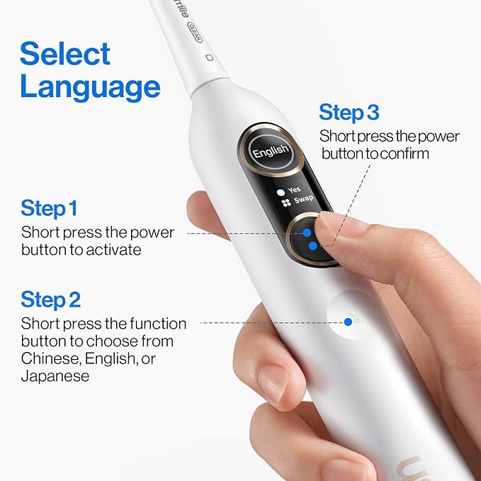 usmile Y10 PRO Rechargeable Electric Toothbrush with Smart Display Missed Spot Detection Pressure Sensor 180-Day Battery Life IPX8 Waterproof Travel-Friendly with 2 Brush Heads