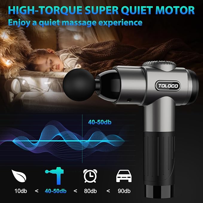 TOLOCO Massage Gun Deep Tissue Back Massage for Athletes for Pain Relief Percussion Massager with 10 Massages Heads &amp Silent Brushless Motor Valentines Day Gifts for Him Her Grey