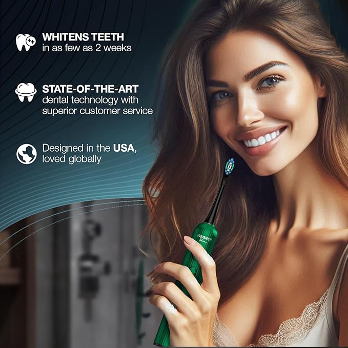 Wagner Stern VibroWave Plus Oscillation &amp Vibration Sonic Electric Toothbrush with 4 Brush Heads. IPX7 Waterproof.