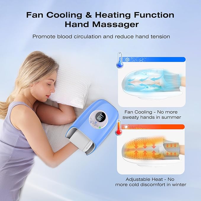 Hand Massager with Heat and Compression for Arthritis Carpal Tunnel Relief Massagers with 3D Kneading Rollers Cordless Wrist Finger Massager with Fan Cooling for Finger Numbness Gifts for Mom Dad