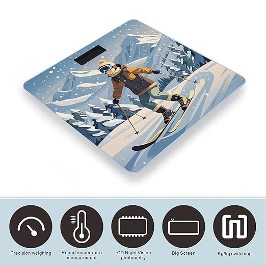 Skiing Theme Scale for Body Weight Digital Bathroom Scale Accurate Smart Weight Scales with Large Display Weighing Machine High Precision Scales