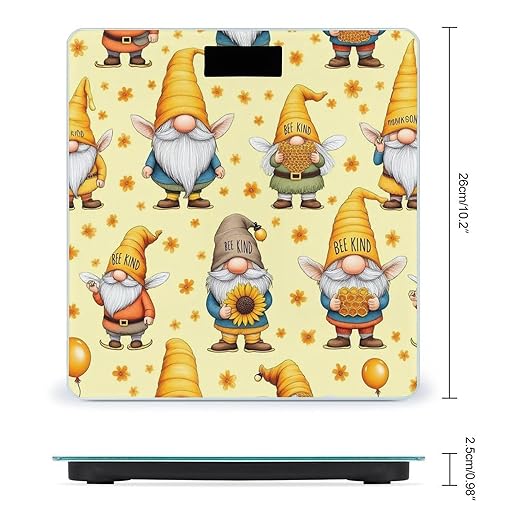 Smart Scale for Body Weight Digital Bathroom Weighing Scale Energy Saving Scale Funny Honeybee Gnomes Bee Sunflower Yellow Flowers Floral
