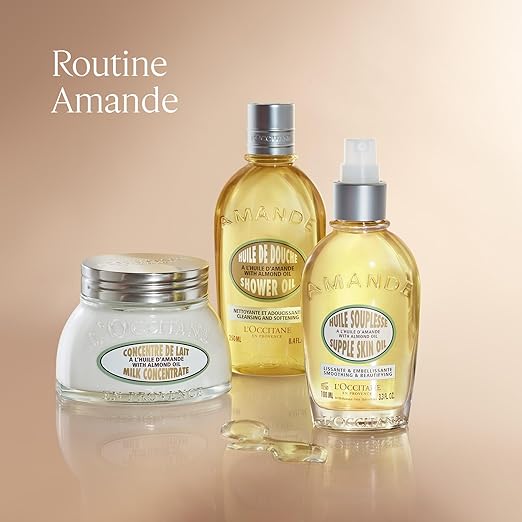 L'OCCITANE Cleansing &amp Softening Almond Shower Oil Body Wash &amp Shaving Base Purifies &amp Smooths Without Drying Skin Milky Lather Nourishing Skincare