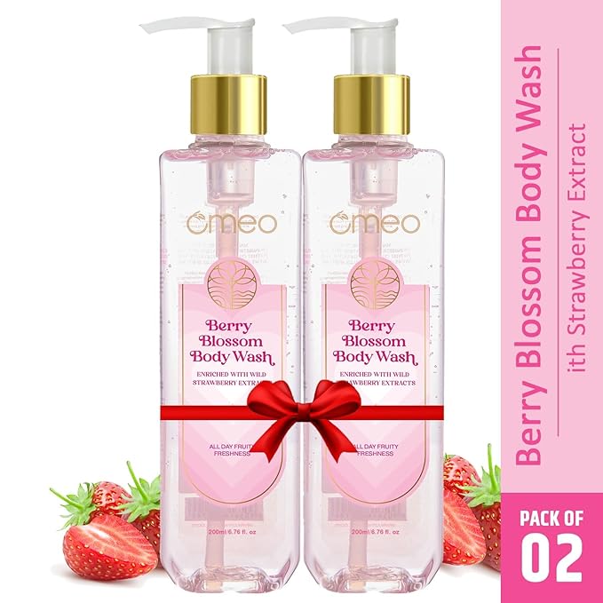 PRZX Berry Blossom Strawberry Body Wash Shower Gel for Women &amp Men 200 ml (Pack of 2) | Gentle Daily Cleanser with Strawberry Extract &amp Glycerine | Paraben-Free