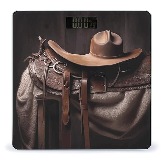 Horse Saddle with A Cowboy Hat Wild Bathroom Scale for Body Weight 400 Lb Weight Scale with High Precision Sensors Tempered Glass Highly Accurate Digital Weighing Machine for People