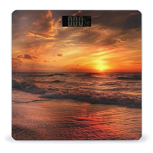 Beach and Sunset Digital Bathroom Scale for Body Weight Lighted LCD Display Round Corner