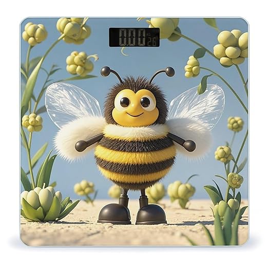 Cute Cartoon Bee Scale for Body Weight Accurate Digital Bathroom Scale Toughened Glass High Precision Scales Smart Weight Scales with Large LCD Backlight Display Weighing Machine