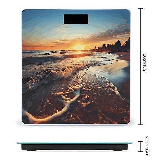 Sunset View on The Beach Shore Digital Bathroom Scale for Body Weight Weighing Scale with Backlit LCD Display High Precision Measurements &amp Measures Weight Up to 180kg