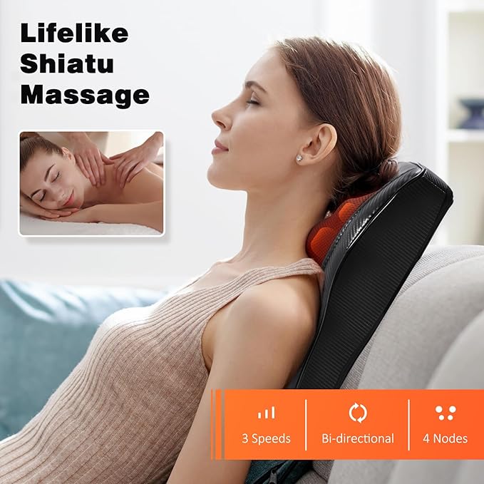 Back Massager with Heat Shiatsu Back and Neck Massager 3D Kneading Deep Tissue Massage Pillow for Neck Back Shoulder Muscle Pain Relief Gifts for Mom Dad Women Men