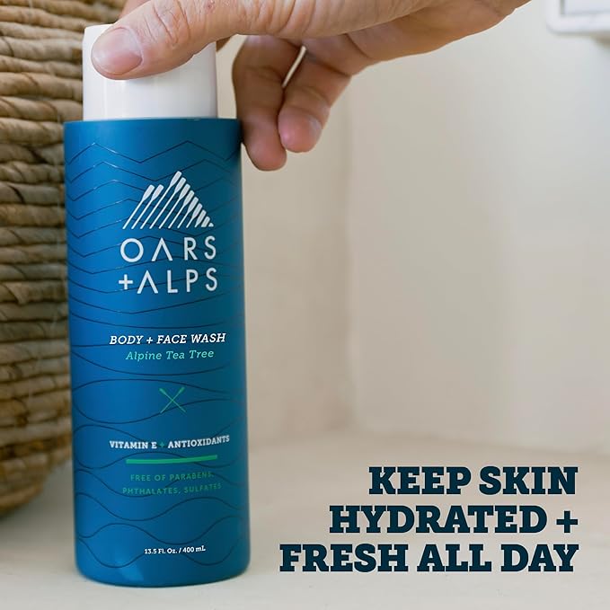 Oars + Alps Body Wash for Men Mens Body Wash &amp Face Cleanser with Vitamin E &amp Antioxidants Moisturizing Paraben &amp Sulfate Free Cleanser Alpine Tea Tree 2pk