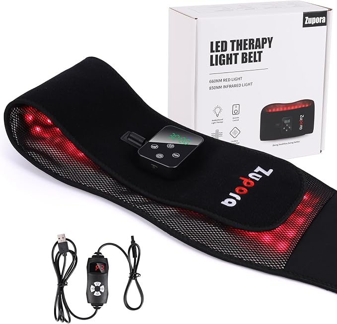 Zupora Red Light Therapy Belt for Pain ReliefCordless Heating Vibration Massage Belt for Back Abdomen USB Rechargeable Wearable Device for Muscle Relaxation