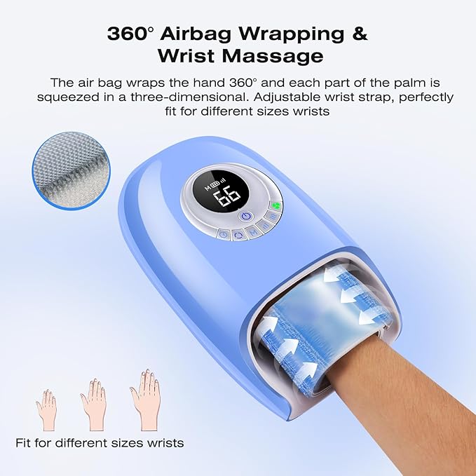 Hand Massager with Heat and Compression for Arthritis Carpal Tunnel Relief Massagers with 3D Kneading Rollers Cordless Wrist Finger Massager with Fan Cooling for Finger Numbness Gifts for Mom Dad