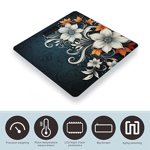 Novelty Boho Abstract Flowers Scale for Body Weight Accurate Digital Bathroom Scale Toughened Glass High Precision Scales Smart Weight Scales with Large LCD Backlight Display Weighing Machine