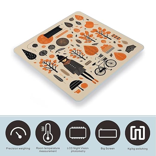 Autumn Doodles Scale for Body Weight Precision Bathroom Weighing Scales with Back Lit LCD Display Sturdy Tempered Glass Body Weight Scales Digital Bathroom Scale 400lb