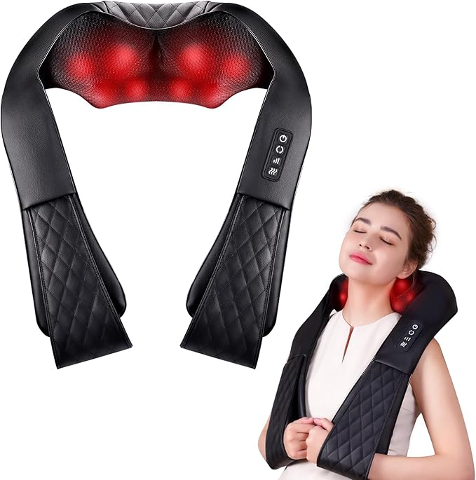 Shiatsu Neck &amp Back Massager with Heat Electric Deep Tissue 4D Kneading Massager for Muscle Whole Body Pain Relief Best Gifts for Women Men Mom Dad Fathers Day Mothers Day Christmas