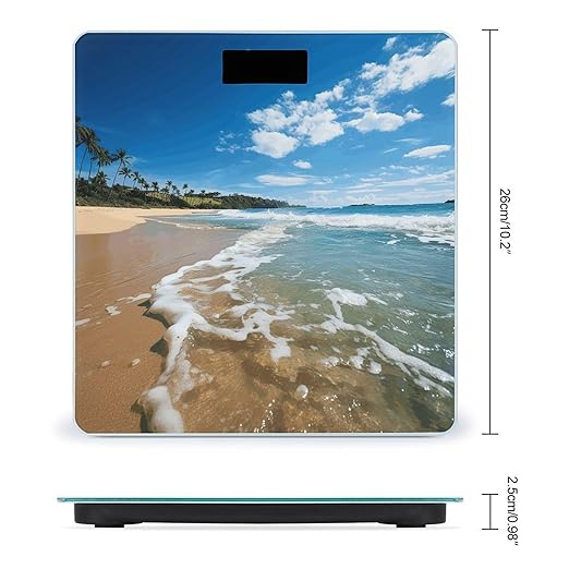 Clear Sky Wave Beach Digital Bathroom Scale for Body Weight Weighing Scale with Backlit LCD Display High Precision Measurements &amp Measures Weight Up to 180kg