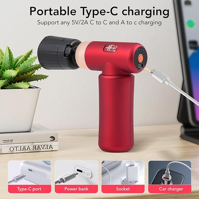 Deep Tissue Massage Gun Back Massage Gun for Pain Relief Replacement Heads for Moxibustion to Relieve Body Fatigue Red