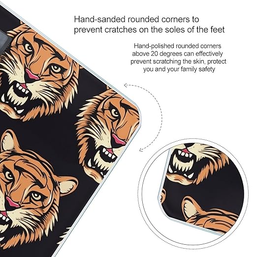 Tiger Head Pattern Bathroom Scale for Body Weight LCD Display Digital Bathroom Scale Tempered Glass Bathroom Weight Scales Fashion Smart Scales for Home Bedroom 400 Lb