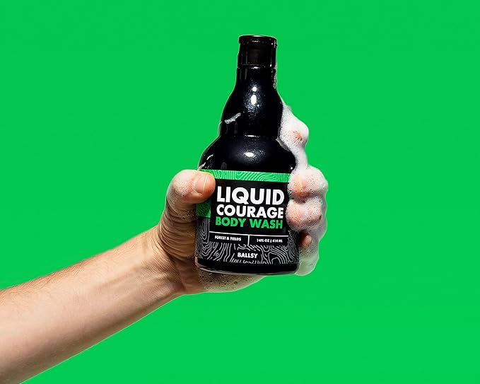 Ballsy Liquid Courage Body Wash to Hydrate Skin with Aloe Vera Coconut Oil and Jojoba Spheres Forest and Fields 14 oz