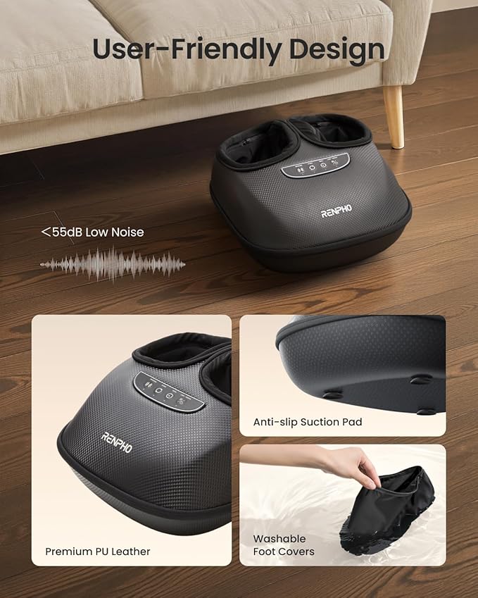 RENPHO Full Foot Massager with Heat 2026 New Upgrade 3 Air Compression Modes &amp Levels Kneading Shiatsu Foot Massage for Plantar Fasciitis &amp Neuropathy Birthday Gifts for Women Men Size up t