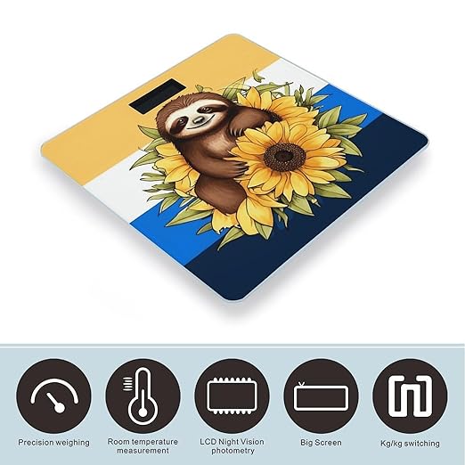 Cartoon Sloth Sitting on Sunflower Scale for Body Weight Smart Scales Digital Bathroom Scale High Precision Weighing Scales with Large Display Weighing Machine for People