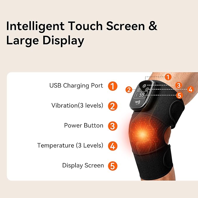 Electric Cordless Knee Massager with 3 Heat 3 Vibration3-in-1 Knee Heating Pad for Pain ReliefArthritisAuto-Off Timer Knee Brace for Shoulder Elbow Ideal Gifts for Men Women Dad Mom(BlackPair)