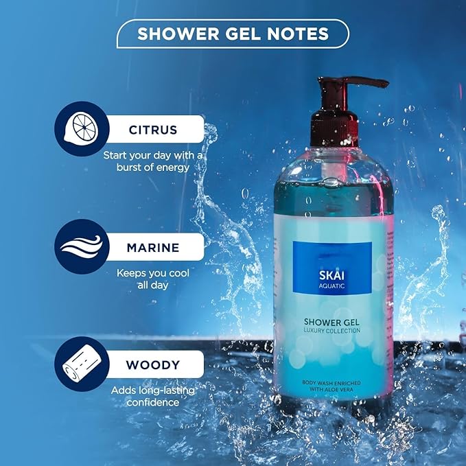 BVita Luxury Skai Aquatic Unisex Body Wash Refreshing Shower Gel for Deep Cleansing Hydrating &amp Moisturising Skin with Aloe Vera 500 Ml