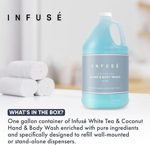 1-Shoppe All-in-Kit Hand/Body Wash | Infuse White Tea &amp Coconut Hotel | 1 Gallon | For Hospitality &amp Vacation Rentals to Refill Dispensers | (Single Gallon)