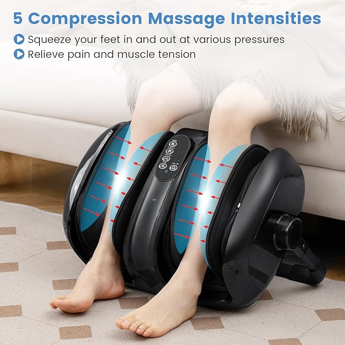 Giantex Foot Massager with Heat Calf Massager with Remove Control 2 Vibration Options 5 Mode &amp 5 Compression Intensity 360°Adjustable Stand Shiatsu Foot Massage Machine for Calf Arm Relax (Bl