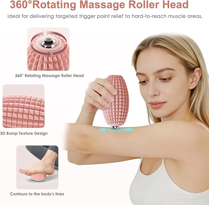 Vibrating Massage Ball for Muscle Recovery Silicone Myofascial Massage Ball Plantar Fasciitis ReliefHip &amp Psoas Release Deep Tissue &amp Trigger Point Roller for Neck Back Foot (Pink)