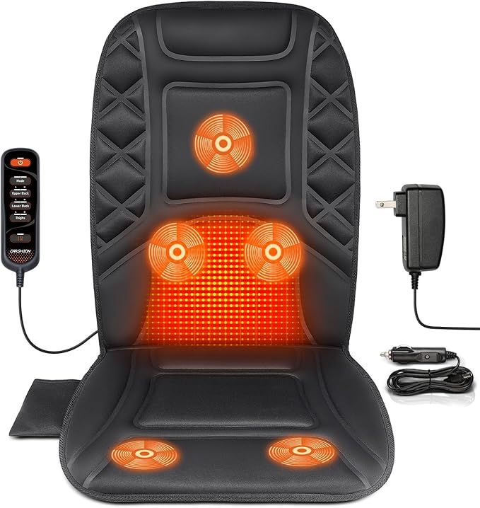 Back Massager with HeatHeated Seat Cover Cushion with 5 Vibrating Massage Nodes Chair Pad for Pain Relief Home Office Use