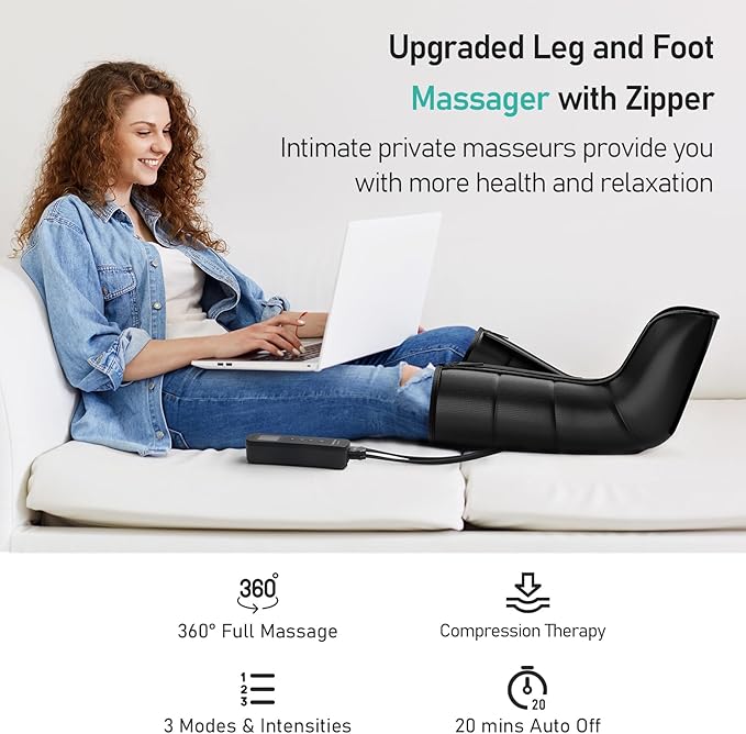QUINEAR Leg Compression Massager Calf Massager for Circulation and Pain Relief with 3 Modes and 3 IntensitiesCompression Boots for Leg (no Heat)