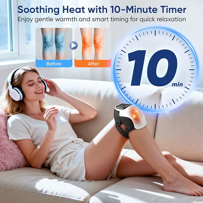 Knee Massager Cordless Heated Knee Massager with 3 Heating Levels 3 Vibration Modes LED Screen &amp Adjustable Straps Portable Massage with Heat for Knee Discomfort Ideal Gift for Men Women