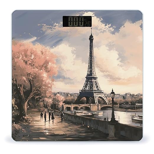 Vintage Style Eiffel Tower Paris Scale for Body Weight Highly Accurate Digital Bathroom Scale Sturdy Tempered Glass Weighing Scales with LCD Display Fashion Body Fat Smart Scales 400lb