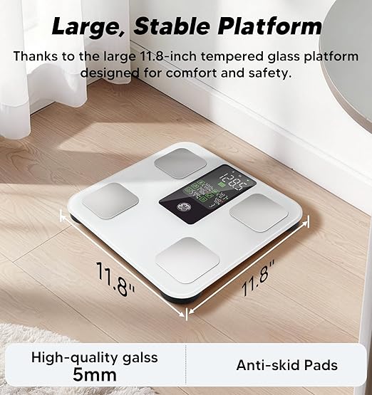 GE Smart Body Weight Scale with 8-in-1 Display for BMI Body Fat Muscle Mass Digital Bathroom Bluetooth Scale 14 Composition Analyzer for Health Monitoring 11.8 Accurate 400lb Weighing White