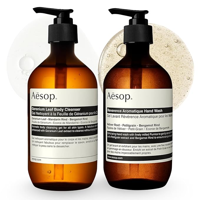 Aesop Reverence Aromatique Hand Wash &amp Geranium Leaf Body Cleanser | Paraben Cruelty-Free &amp Vegan | 500mL/16.67oz (Set of 2)