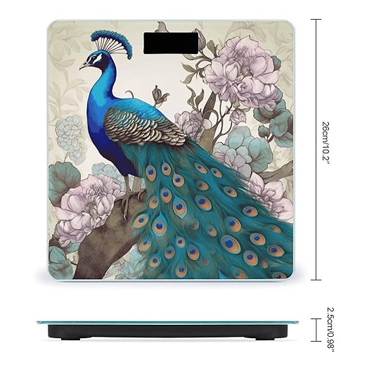 Peacock Floral Weight Scale for Body Weight Digital Bathroom Scale High Capacity Accurate Digital Weighing Scales and Easy-to-Read on Backlit LCD Display Scales