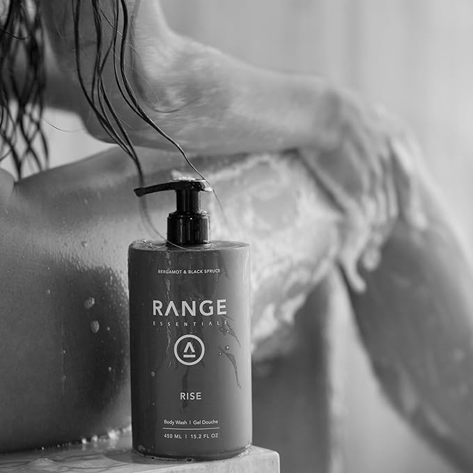 Rise Body Wash Bergamot Black Spruce Moisturizing Hydrating Gentle Formula Shower Gel Paraben-Free Sulfate-Free Essential Oils Natural Scent Men Women 450mL (15.2oz)