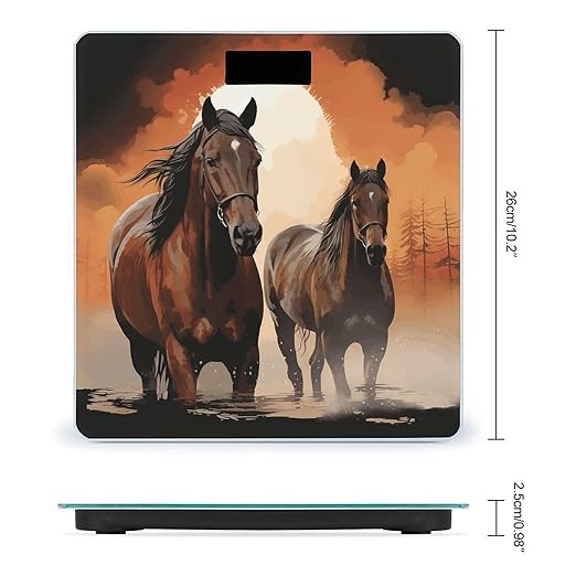 Brown Horse Silhouette Bathroom Scale Large LCD Backlight Display Digital Scale Rounded Corners Body Scales Automatic Power On/Off Bathroom Scales for Home Bedrooms