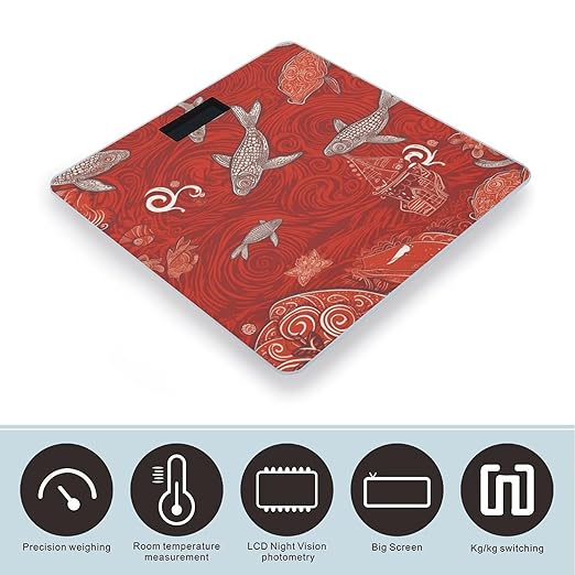 Red Sea Animal Scale for Body Weight Anti-Slip Tempered Glass Digital Bathroom Scales Clear LCD Display Weighing Scale Safe Rounded Corners Smart Scales