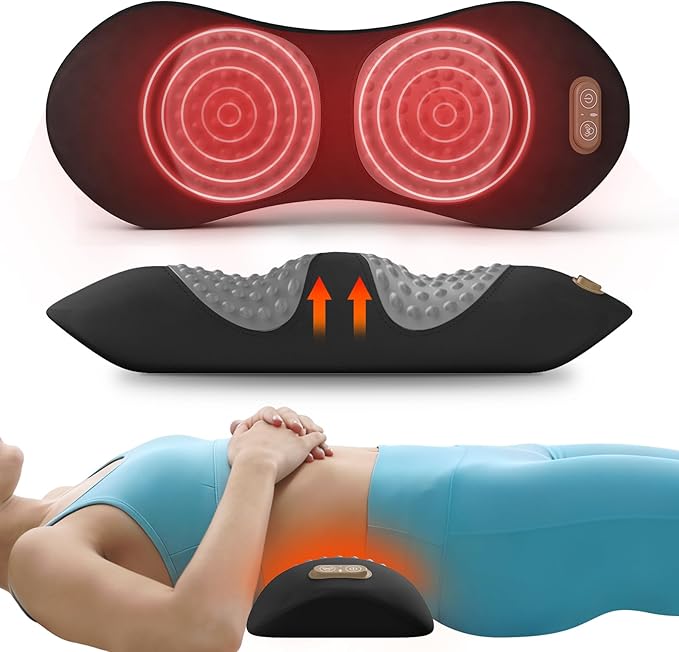 3-in-1 Electric Lumbar Support Pillow for Bed and Chair Triple Fusion Back Massager with Heat Vibration &amp Traction Designed for Lower Back Comfort and Spine Support