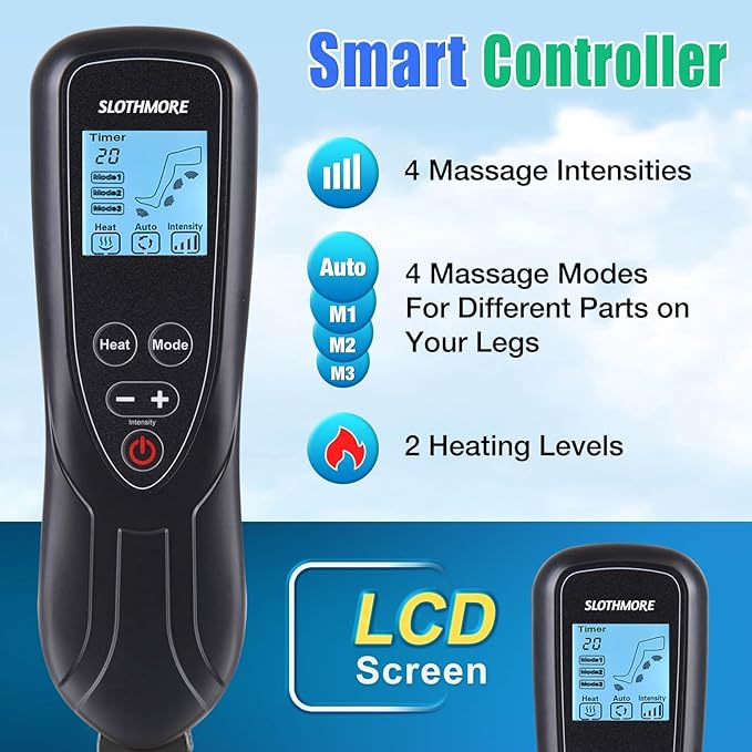 SLOTHMORE Leg Massager for Circulation and Pain Relief Air Compression Foot Massage with 3 Heat Levels 4 Modes 4-in-1 Foot Calf Knee &amp Thigh Knee Heating Therapy Gift for Mom Dad