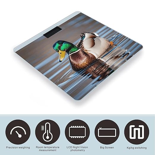 Mallard Duck Scale for Body Weight Highly Accurate Digital Bathroom Scale Sturdy Tempered Glass Weighing Scales with LCD Display Fashion Body Fat Smart Scales 400lb