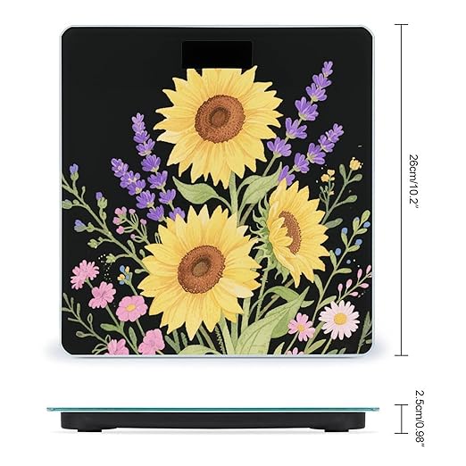 Sunflowers Wild Flowers Weight Scale Large Digital Bathroom Scales with Bright LED Display Non Slip Digital Scale and Step On Fashion Weighing Machine for Body