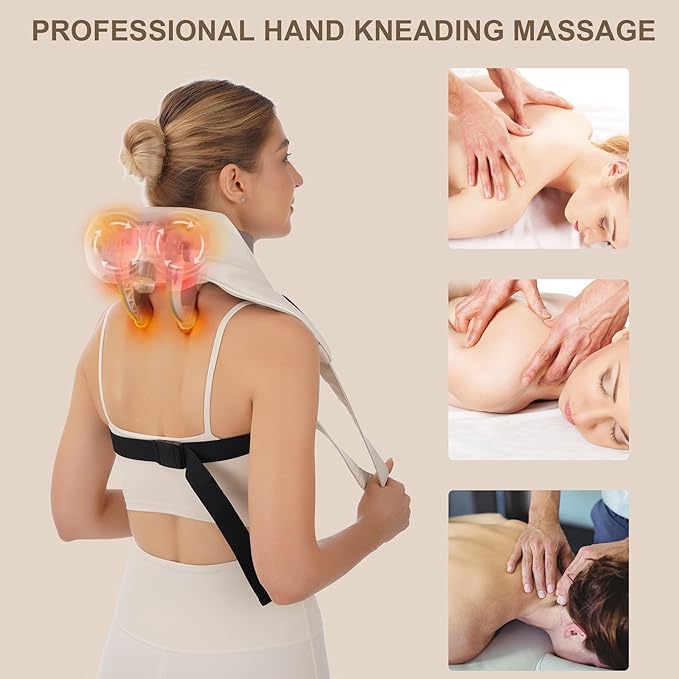 Electric Neck and Shoulder Massager with Heat Cordless Kneading Back Trapezius Shiatsu Massage Pillows for Pain Relief Deep Tissue Gift Ideals