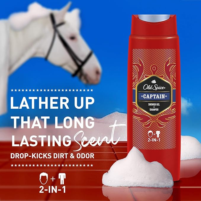 Old Spice Captain Shower Gel and Shampoo for Men (6 x 250 ml) 2-in-1 Shower Gel + Shampoo with Male Long-Lasting Fragrance Pack of 6 (1 Pack)