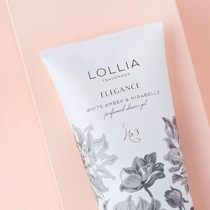 LOLLIA Elegance Shower Gel 8 fl. oz. – White Amber &amp Mirabelle – Scented Shower Gel Body Wash Shea Butter Body Wash Bath Wash for Women Beautiful Shower Gel Moisturizing Body Wash