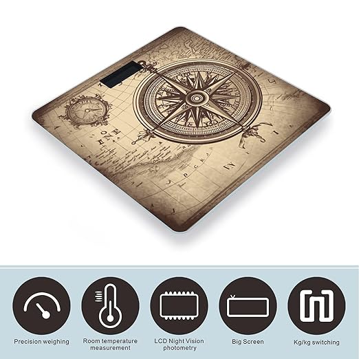 Law of The Compass Navigation Digital Bathroom Scale for Body Weight with High Precision Digital Weighing Scale with BMI Clear LCD Display and Step-On Measures Weight Up to 180kg