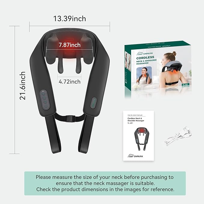 Snailax Cordless Neck Massager with Heat for Pain Relief Deep Tissue 4D Kneading Mothers Day Gifts Rechargeable Shiatsu Back Neck Massager for Neck Shoulders Back