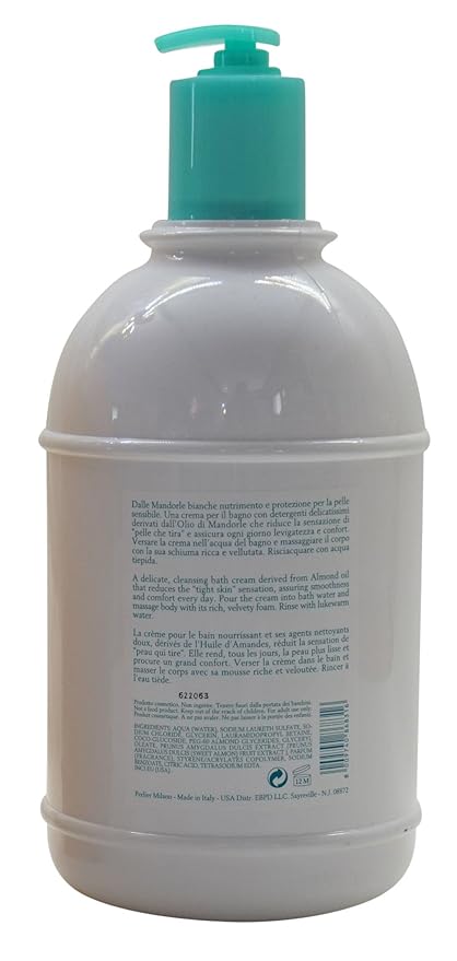 Perlier:White Almond Nourishing Bath Cream Measuring Cap * 101.4 Fluid Ounces (3000mL) Convenience Bottle * [ Italian Import ]